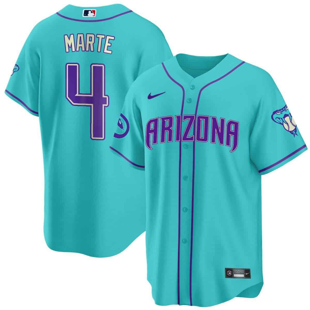 Men Arizona Diamondback #4 Marte Light Blue Nike 2024 Teal Purple MLB Jersey->arizona diamondback->MLB Jersey